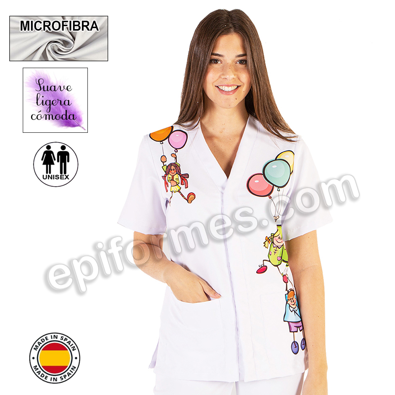 casaca sanitaria, estampado infantil, microfibra