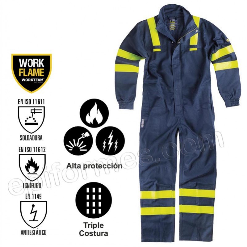 Buzo para soldador, ignífugo y antiestático de triple costura.