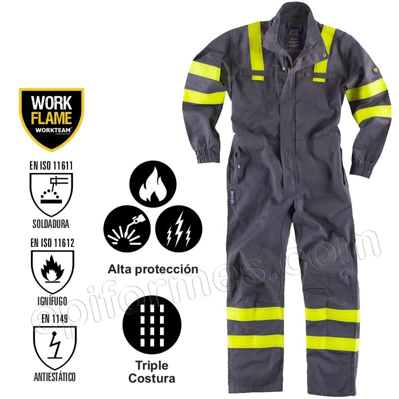 Buzo para soldador, ignífugo y antiestático de triple costura.