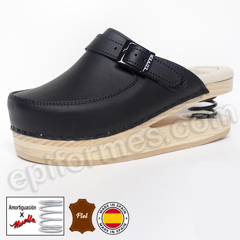 Zuecos Mujer Piel Zuecos Con Muelle De Madera Y Piel De Gran
