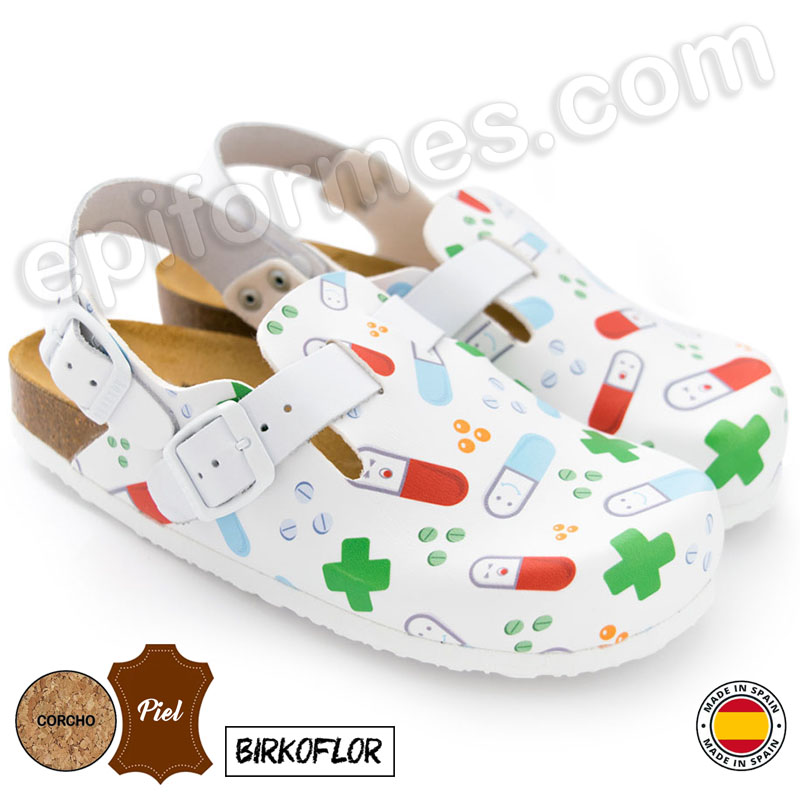 Zueco de farmacia, estampado