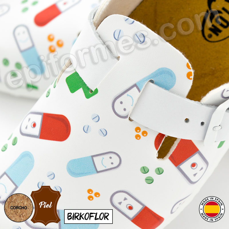 Zueco de farmacia, estampado