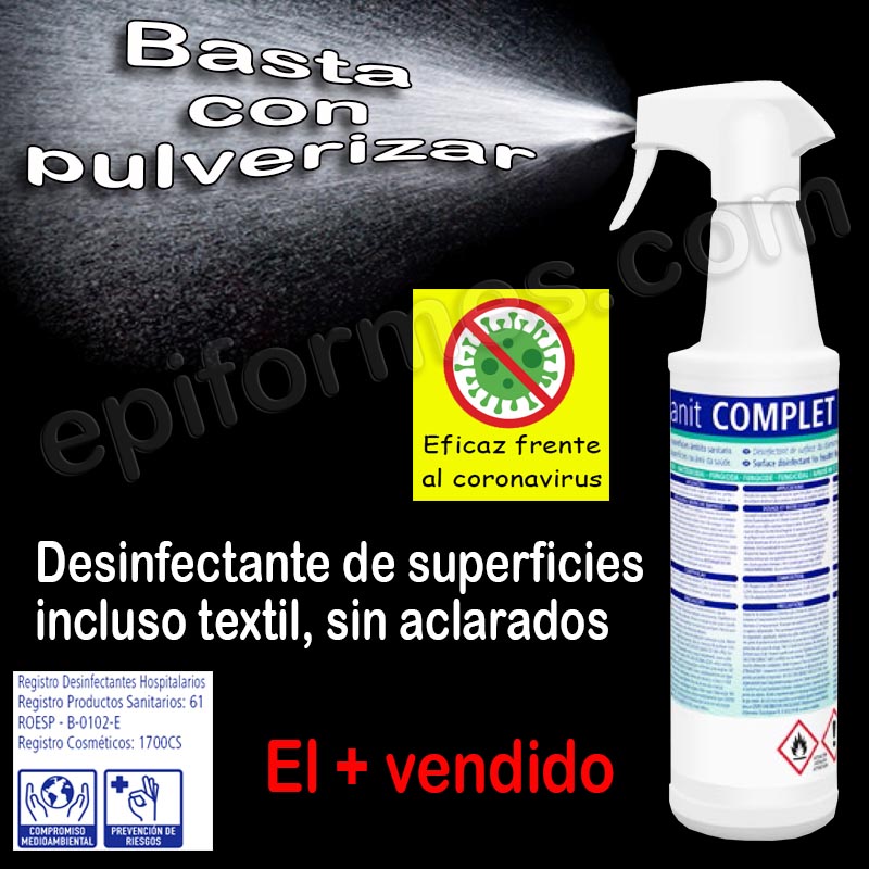 Desinfectante de superficies y textiles, sin aclar...