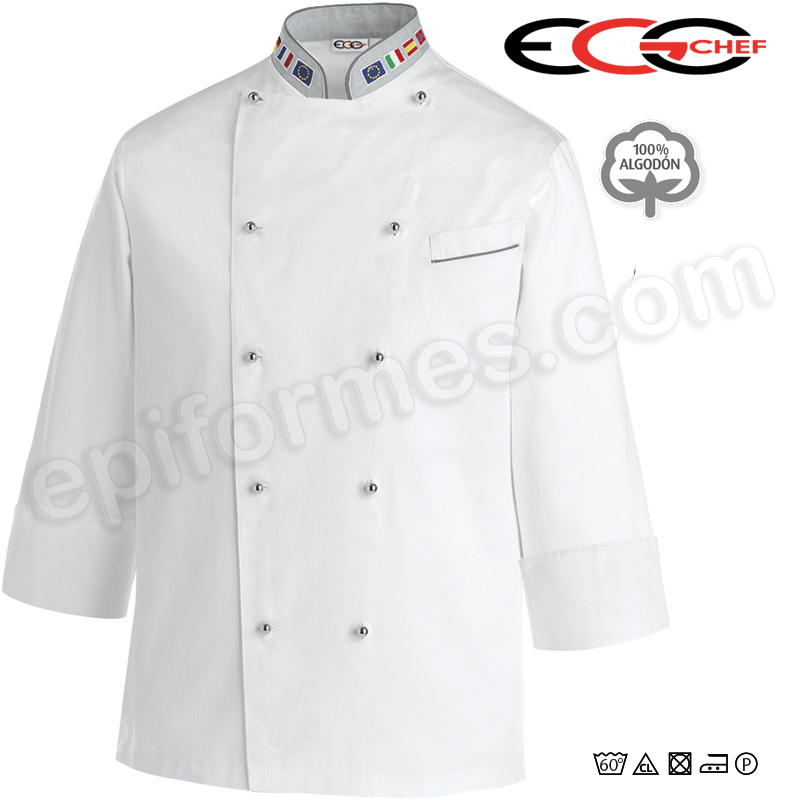 Chaqueta cocina Banderas Bordadas En Cuello