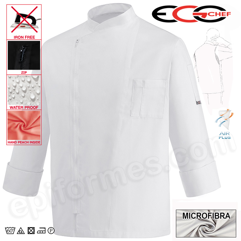 Chaqueta cocina cremallera en blanca