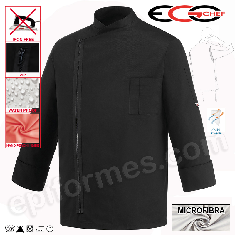 Chaqueta cocina cremallera en negra