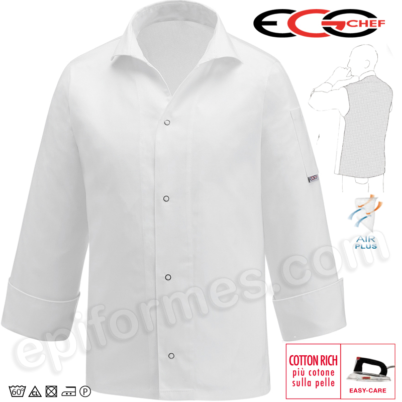 Chaqueta cocinero tipo camisa, blanca