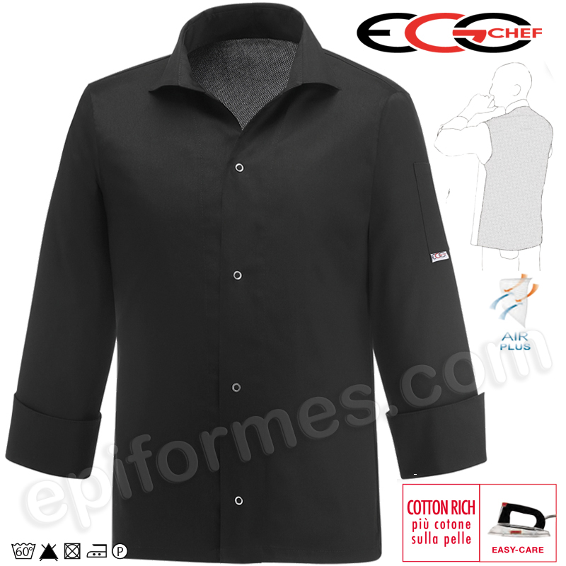 Chaqueta cocinero tipo camisa, en negra