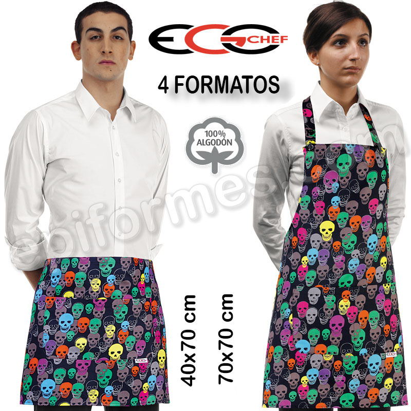 Delantales Egochef Modelo calaveras colores