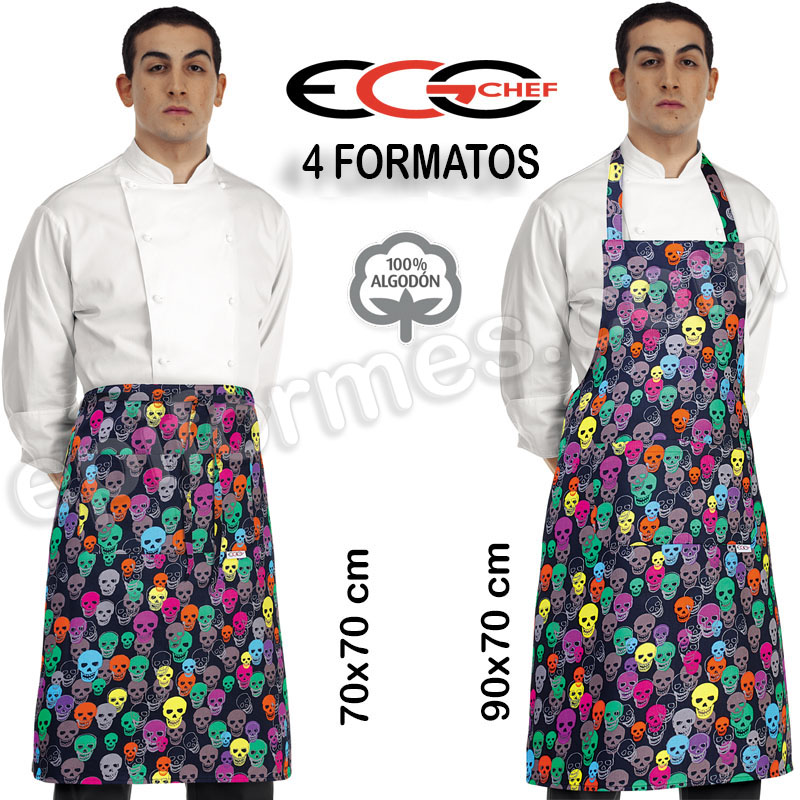 Delantales Egochef Modelo calaveras colores