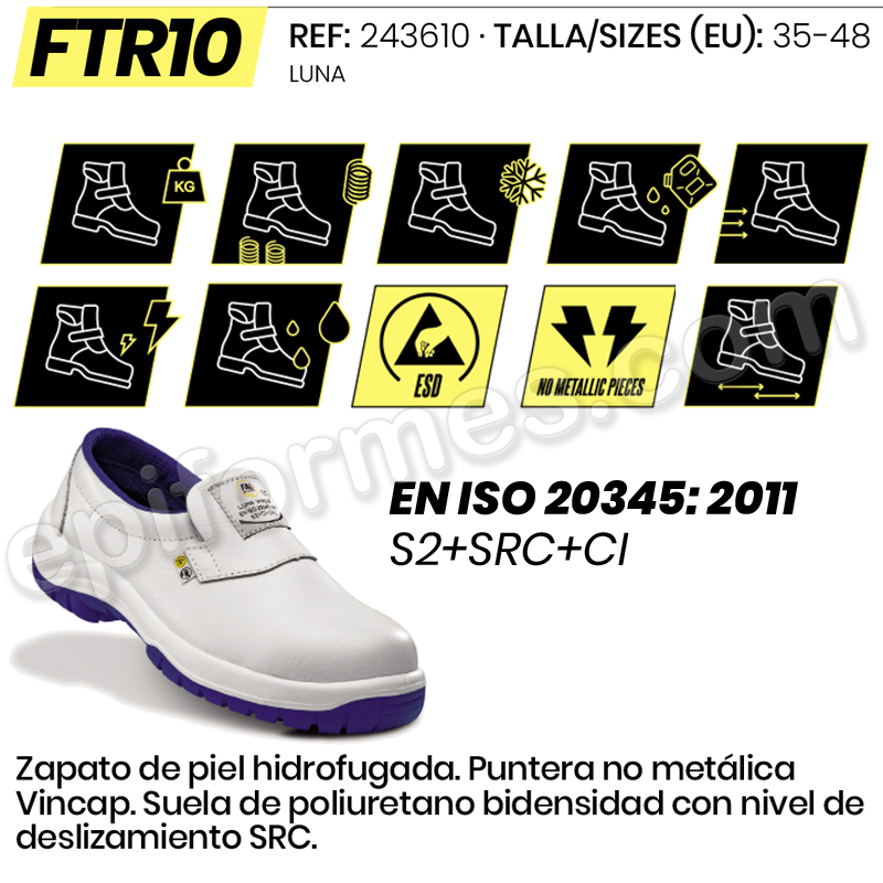 Zapato de piel hidrofugada. Puntera no metálica 