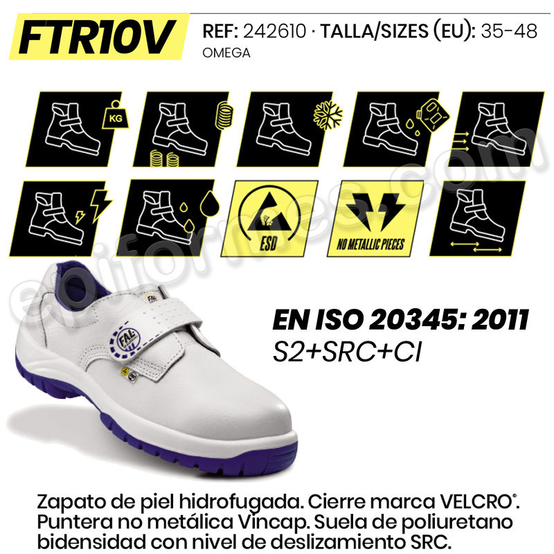Zapato de piel hidrofugada. Puntera no metálica 
