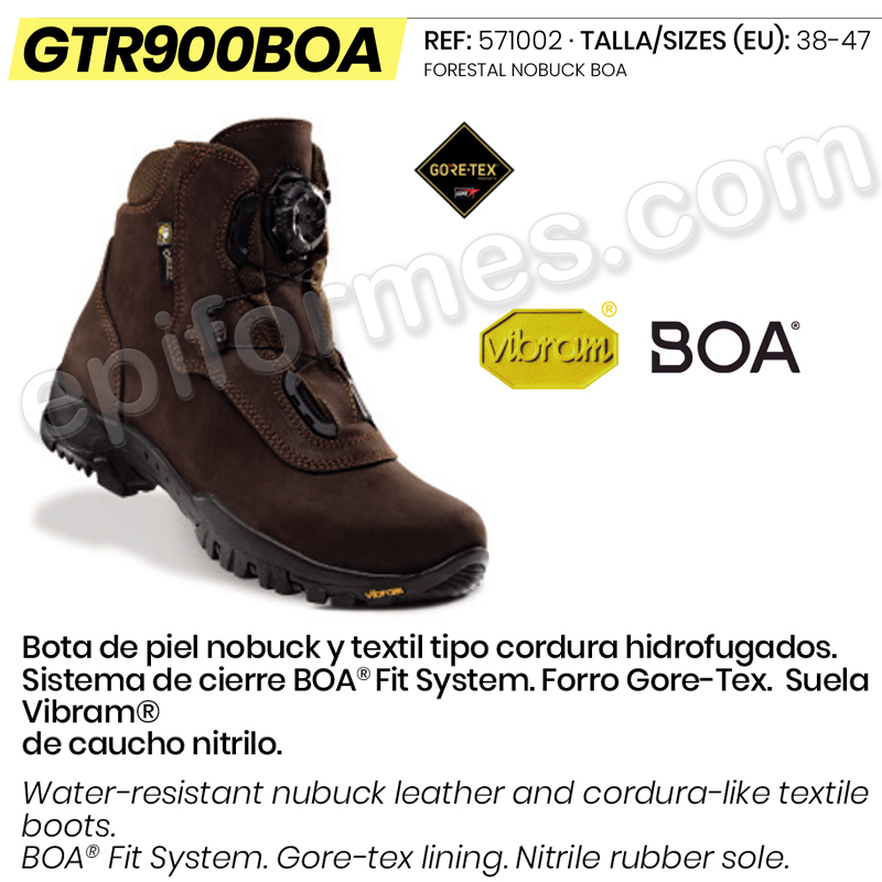 Bota de piel nobuck y cordura hidrofugados. BOA® Fit System.