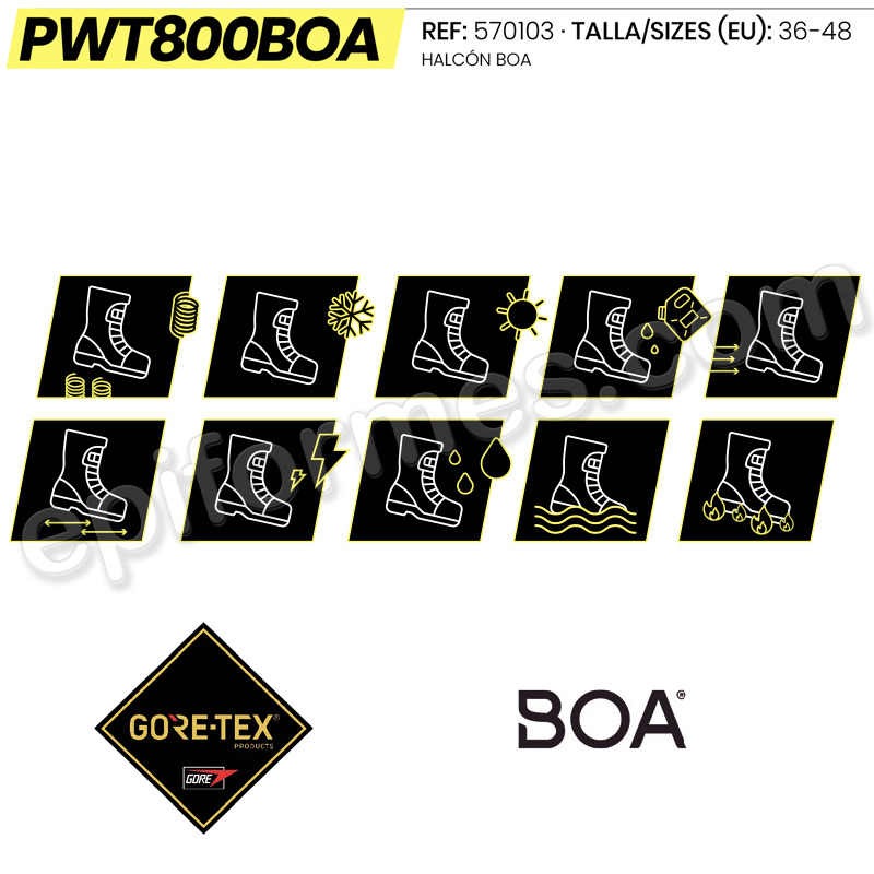 Bota táctica, Halcon Boa, de piel, cordura hidrofugada.