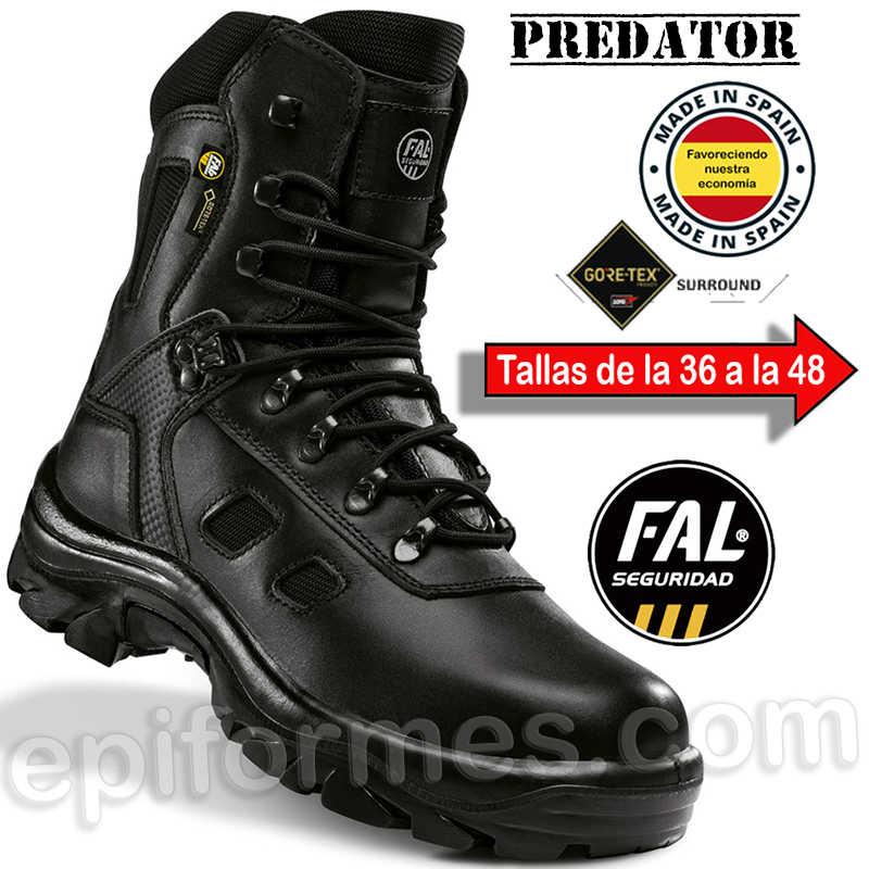 Bota táctica Predator, piel flor y cordura hidrofugados.