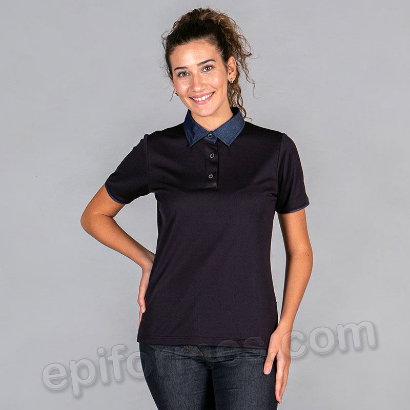 Polo cuello pico en tejano negro