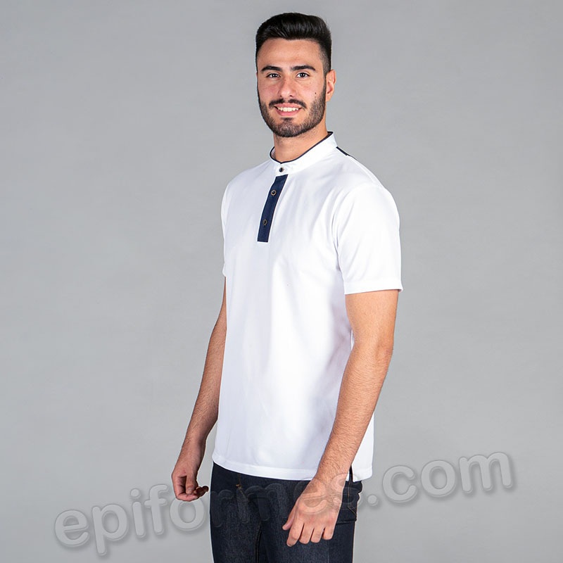 Polo cuello mao en tejano blanco