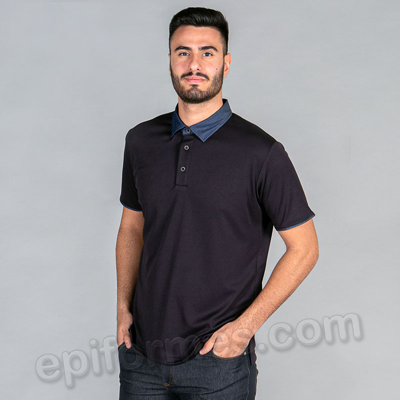 Polo cuello pico en tejano negro