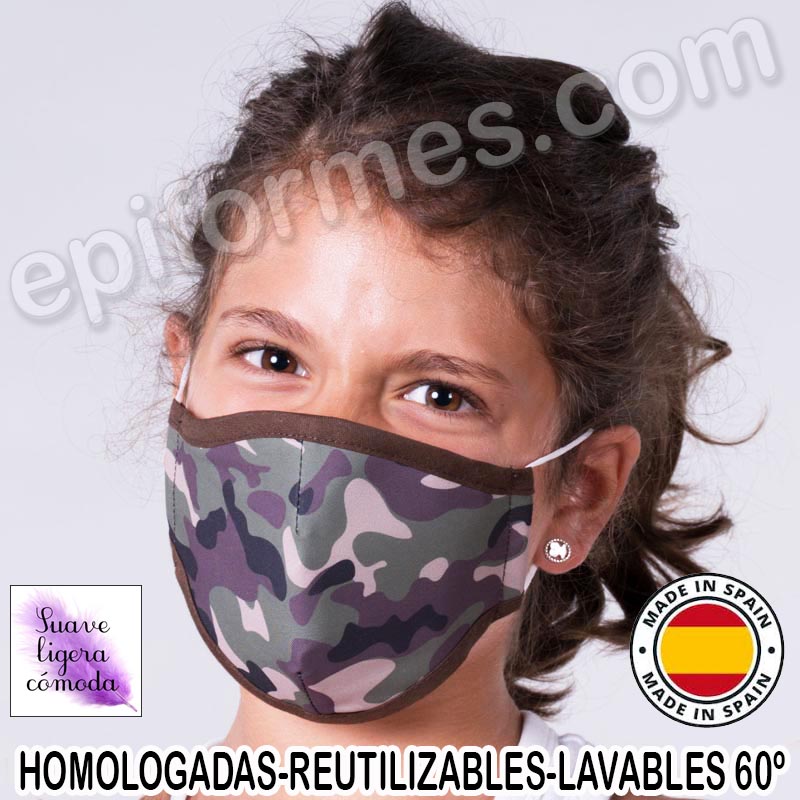 Mascarilla infantil HOMOLOGADA REUTILIZABLE camufl...