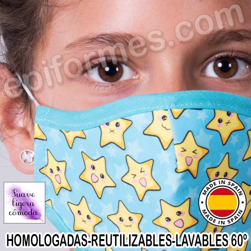 Mascarilla infantil HOMOLOGADA REUTILIZABLE Estrellas