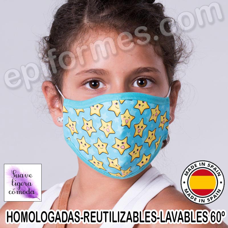 Mascarilla infantil HOMOLOGADA REUTILIZABLE Estrellas