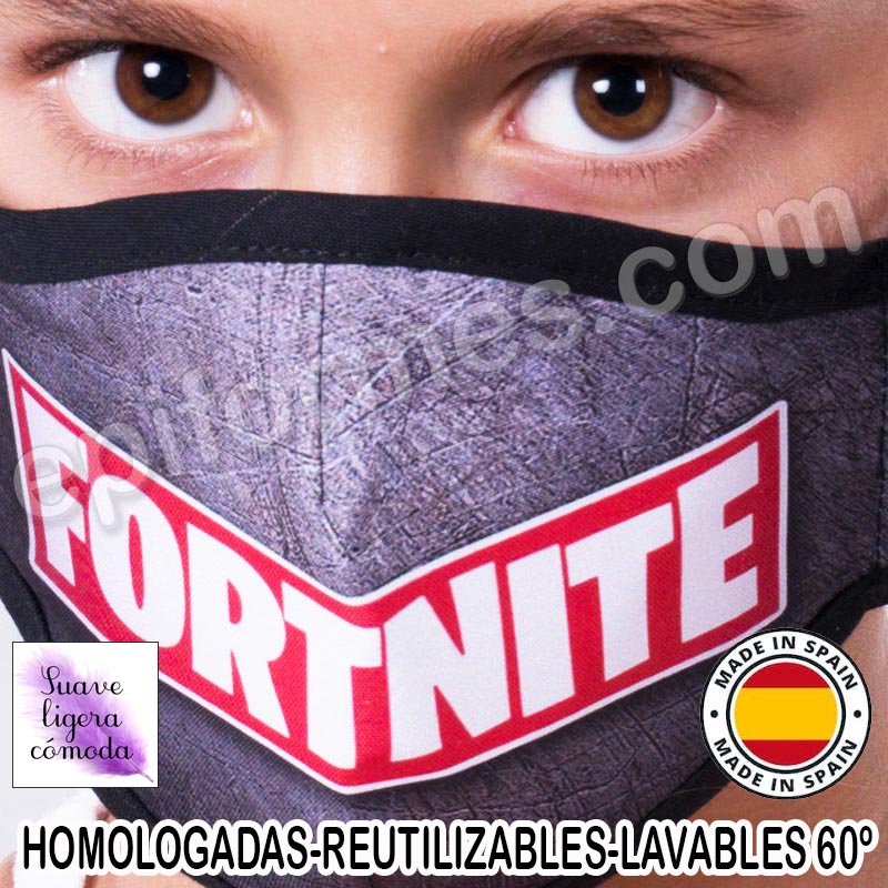 Mascarilla infantil HOMOLOGADA REUTILIZABLE fortnite