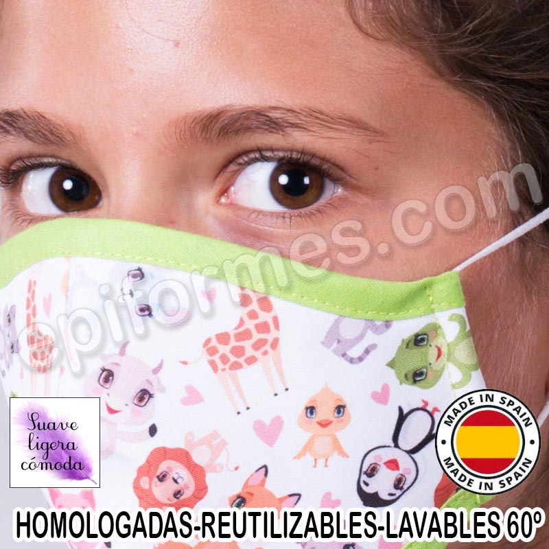 Mascarilla infantil HOMOLOGADA REUTILIZABLE zoo