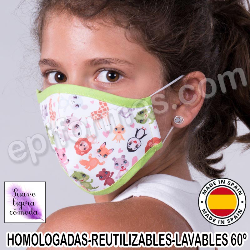 Mascarilla infantil HOMOLOGADA REUTILIZABLE zoo