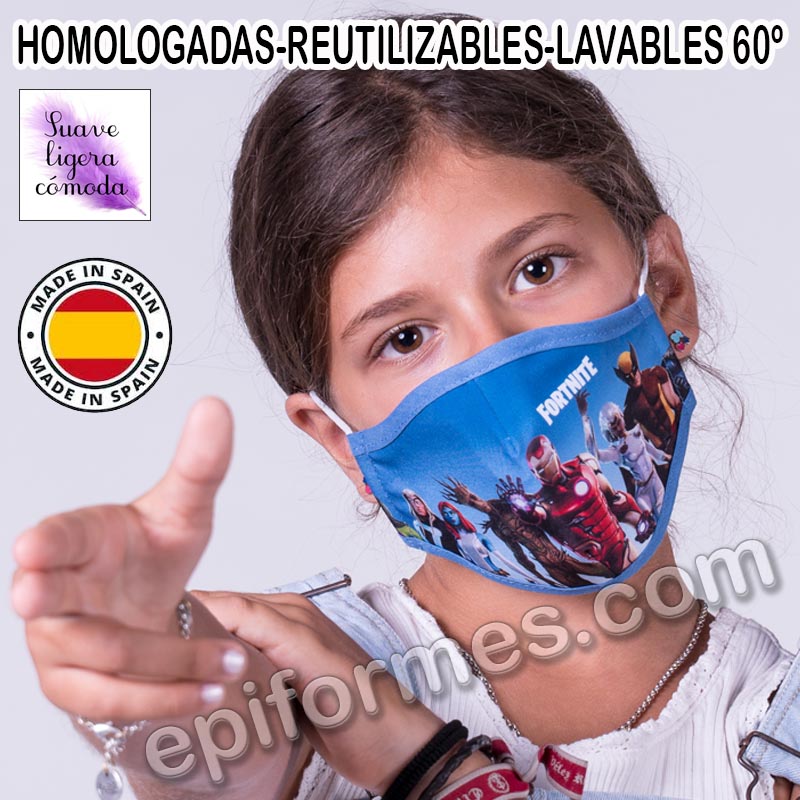 Mascarilla infantil HOMOLOGADA REUTILIZABLE fortni...