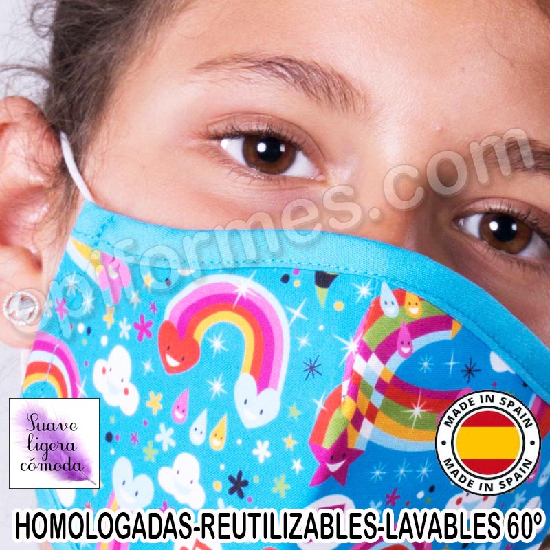 Mascarilla infantil HOMOLOGADA REUTILIZABLE arcoiris