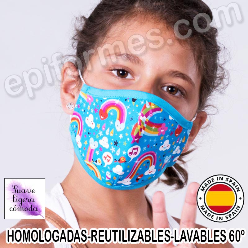 Mascarilla infantil HOMOLOGADA REUTILIZABLE arcoiris