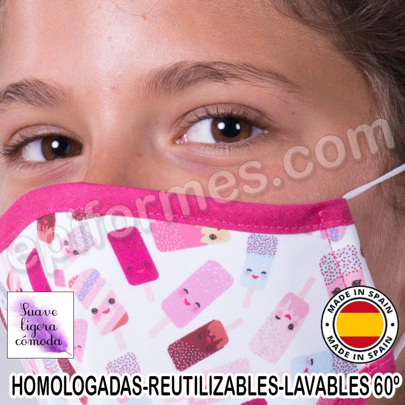 Mascarilla infantil HOMOLOGADA REUTILIZABLE helados