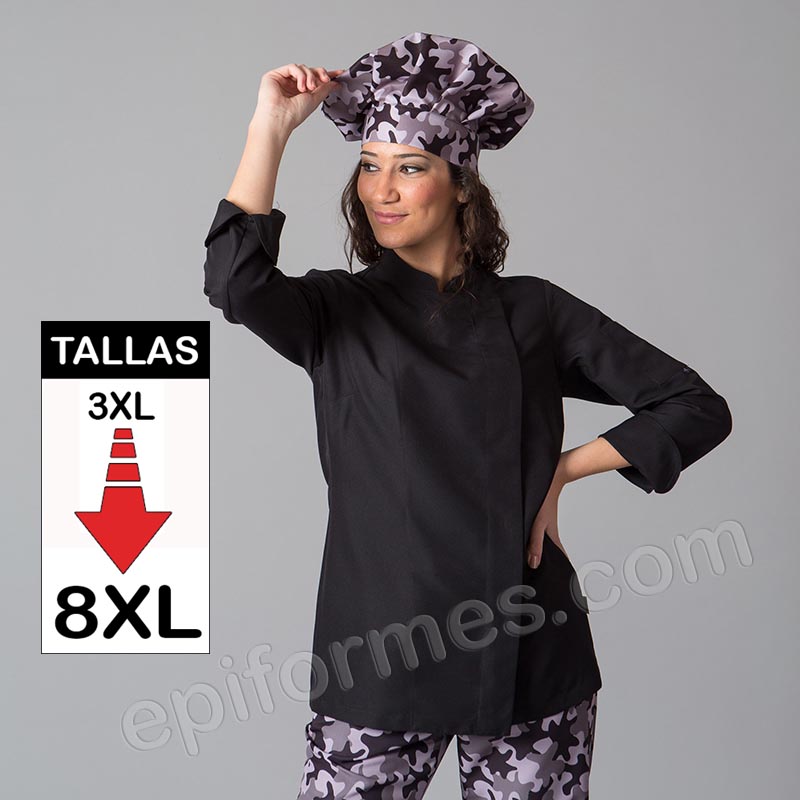 Chaqueta cocina MICROFIBRA negra talla especial