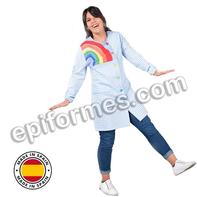 Bata maestra  antibacteriana arcoiris botones