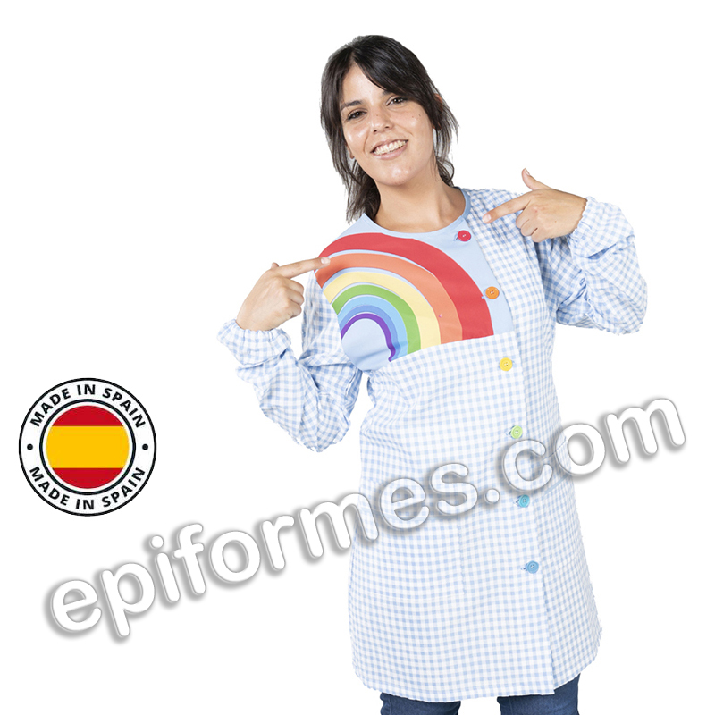 Bata maestra  antibacteriana arcoiris botones