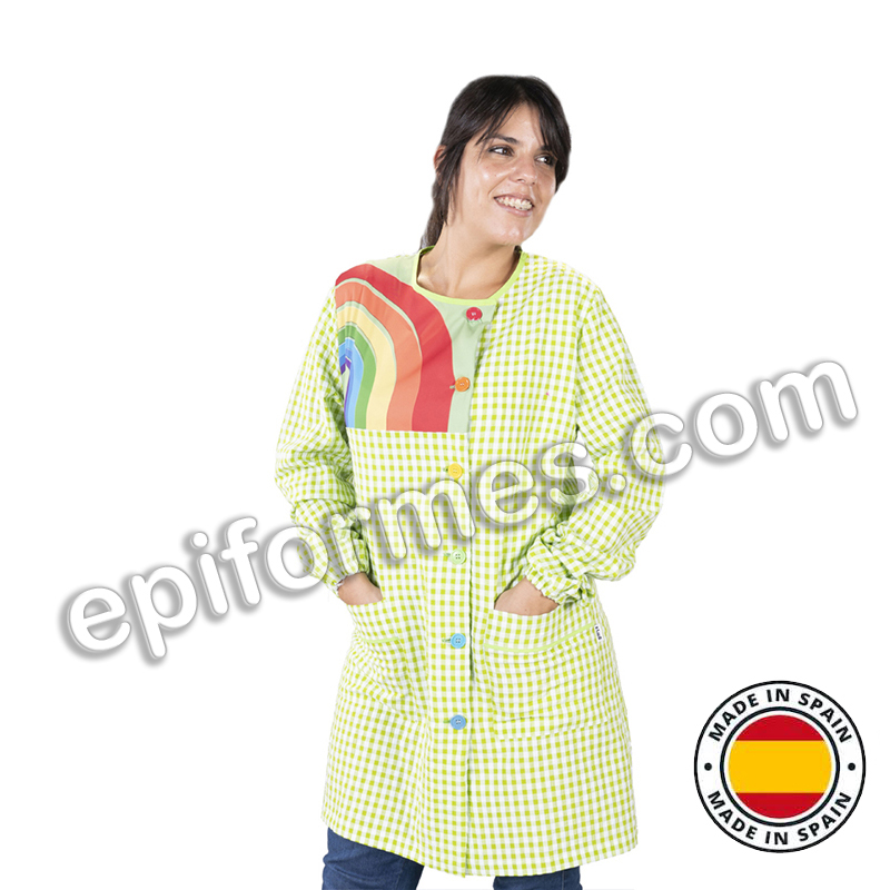 Bata maestra  antibacteriana arcoiris botones
