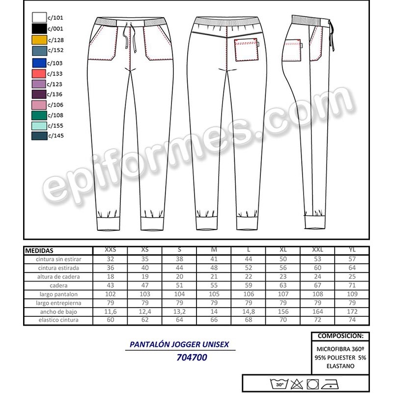 Pantalón sanidad Microfibra elástica 12 Colores