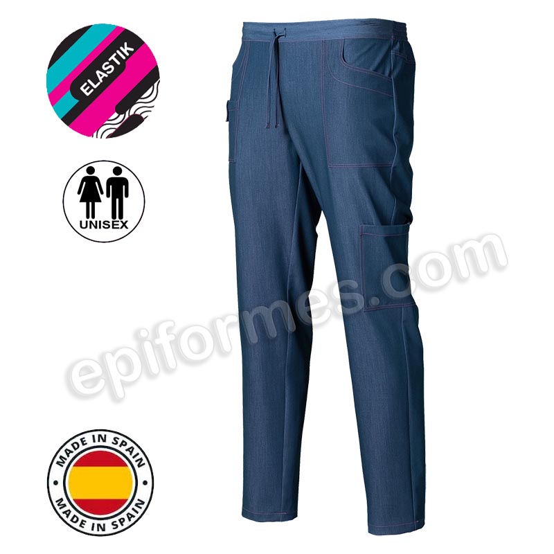 .Pantalón cocinero tejano elástico unisex