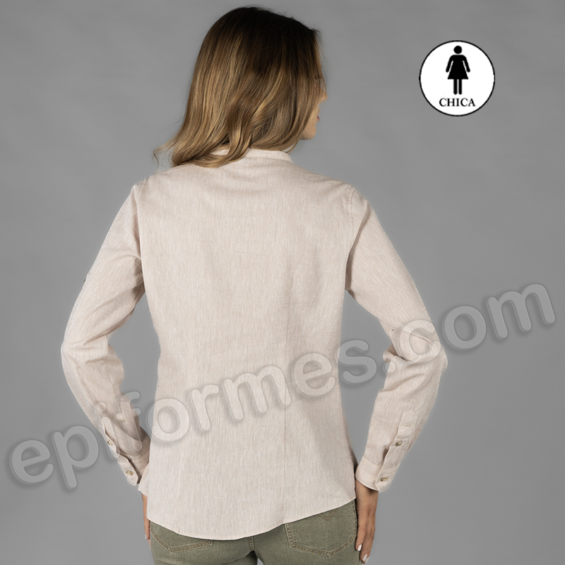 Camisa de señora, lino/algodón cuello mao beige