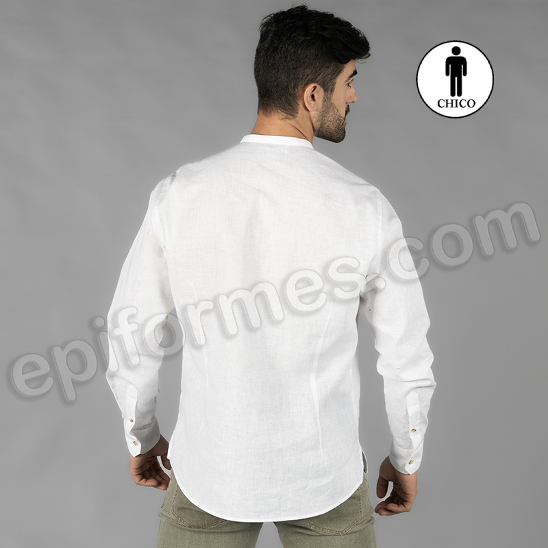 Camisa lino/algodón, cuello mao tiwi blanca