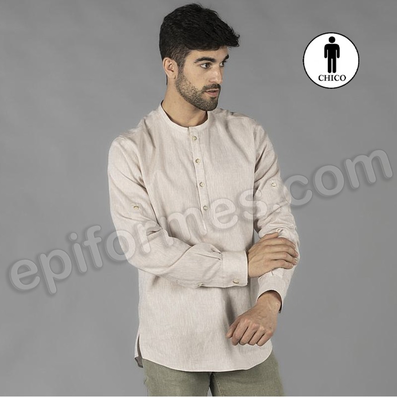 Camisa lino/algodón, cuello mao tiwi Beige