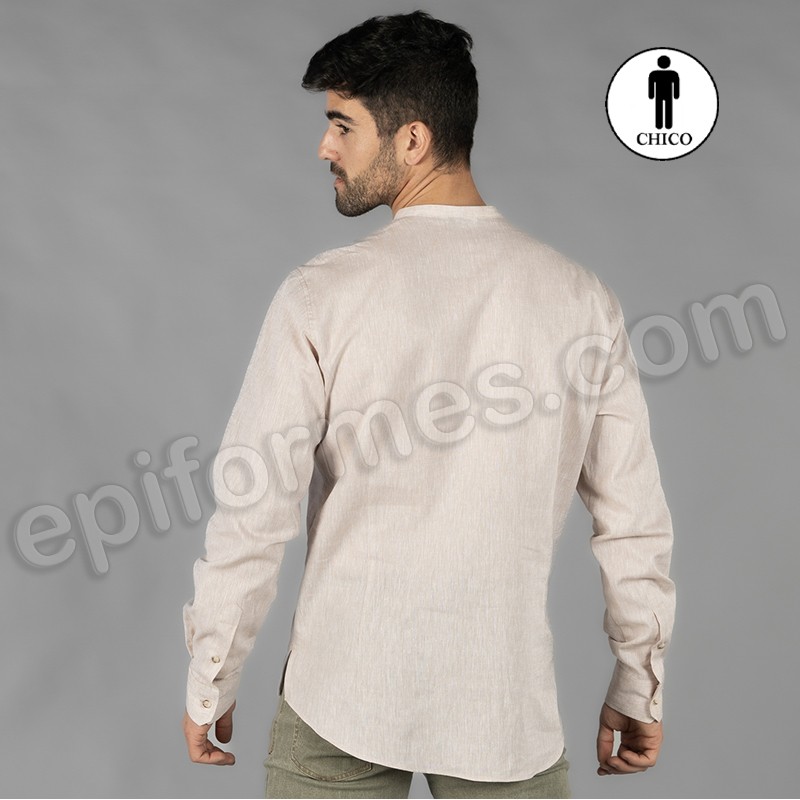 Camisa lino/algodón, cuello mao tiwi Beige