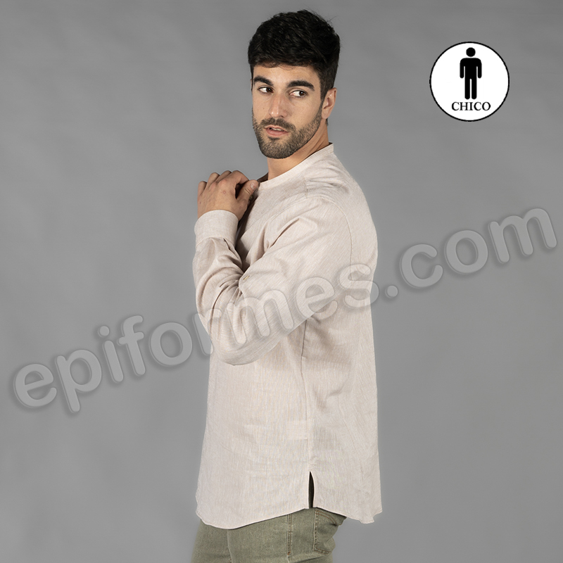 Camisa lino/algodón, cuello mao tiwi Beige