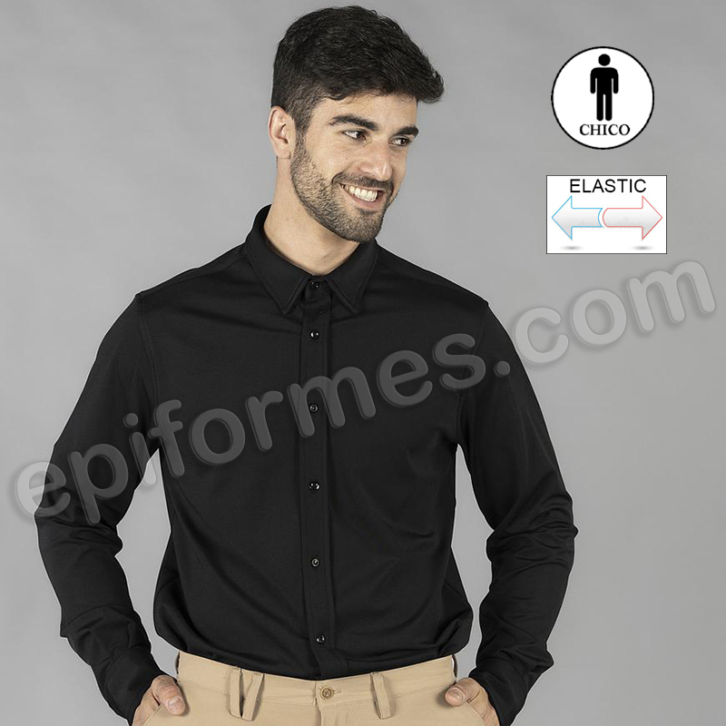 Camisa interlock cuello camisera luzón negra