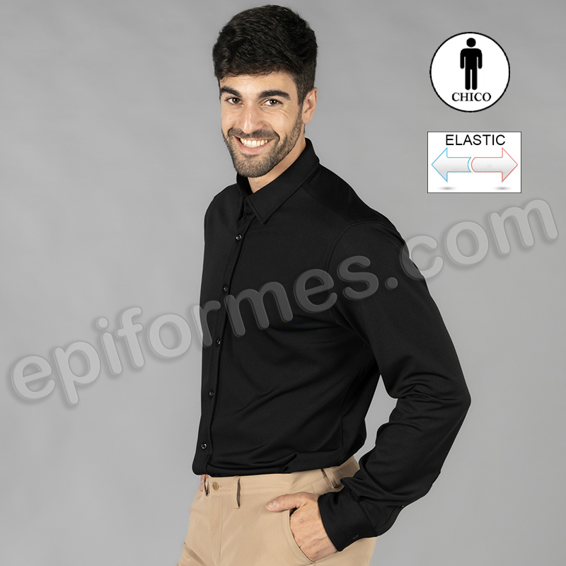 Camisa interlock cuello camisera luzón negra