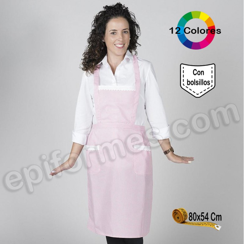 Delantal vichy con puntilla 12 colores