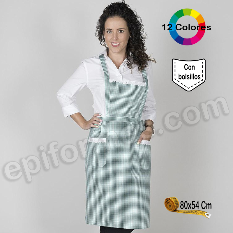 Delantal vichy con puntilla 12 colores