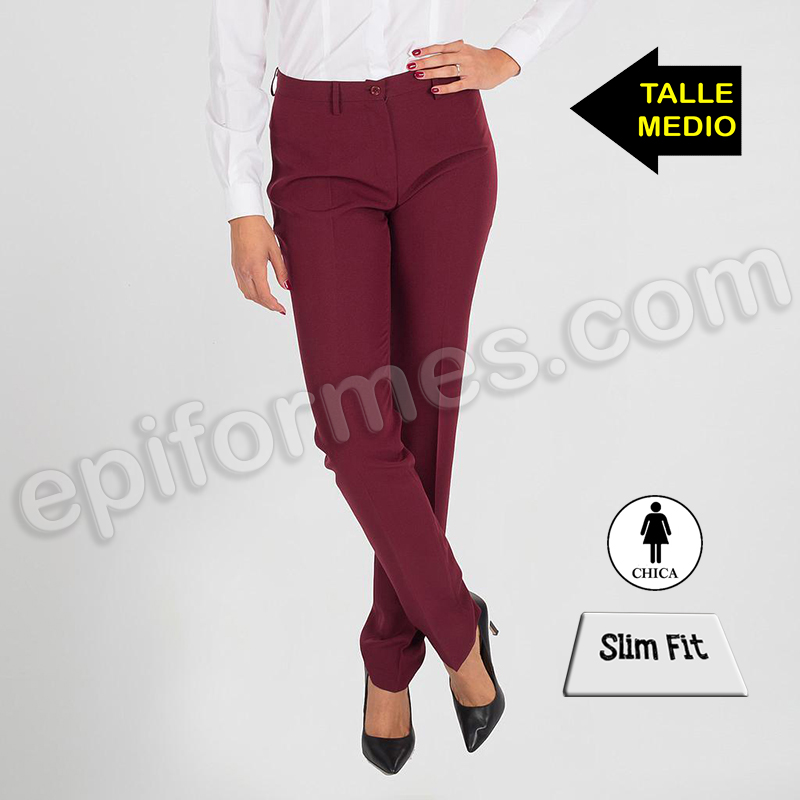 Pantalón ajustado, sin trabillas, talle medio burdeos