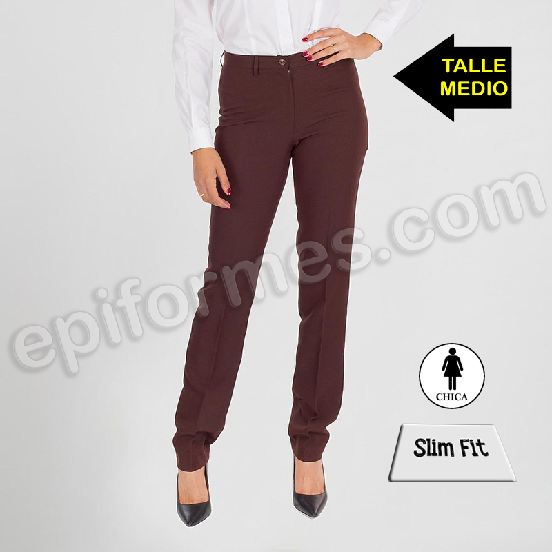 Pantalón ajustado, sin trabillas, talle medio marrón