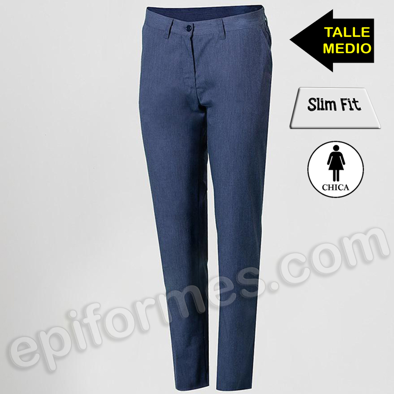 Pantalón semi ajustado, talle medio Azul petróleo